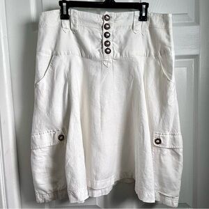 Oxmo 100% Linen Skirt White Women Large summer feminine buttons midi